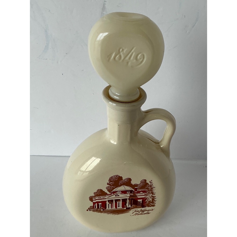 Vintage Monticello Ceramic Decanter 1849 Stopper Cream Brown‎ Small